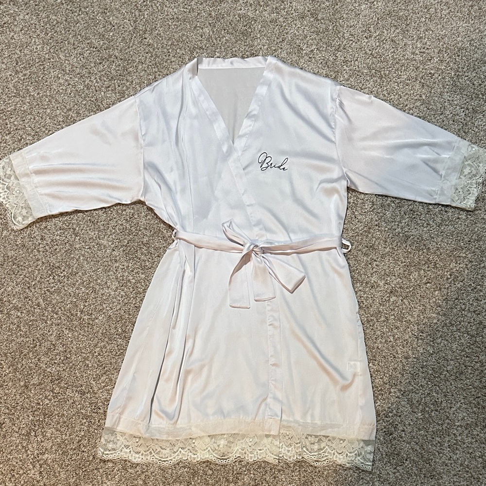 White Bridal Robe with Lace Trim